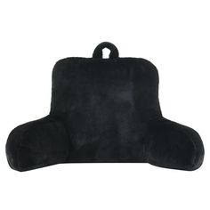 the back rester cushion is made out of black sheepskin and has an adjustable strap