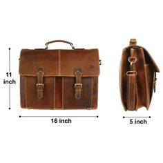 Genuine Buffalo Leather Convertible Satchel Briefcase (16 Inch) Contact Card, Laptop Charger, Buffalo Leather, Brass Buckle, Leather Satchel, Phone Holder, Colour Tone, 6 Inches, Card Slots