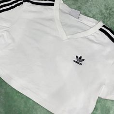 New With Tags Size Xsmall! Trendy White Top With Three Stripes, Trendy White Tops With Three Stripes, White Adidas Top For Spring, White Tops With Three Stripes Branding For Spring, Trendy White Adidas Tops, Adidas Cotton Crew Neck Top, Adidas Cotton Gym Tops, Adidas Crew Neck Go-dry Tops, Adidas Logo Short Sleeve Sportswear Top