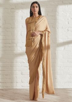 Our noor fringe sari features a full pre-draped sari that looks like a regular sari with our signature fringe detail. Pair it with the sleeveless fringe jacket or get in touch for more blouse options. The jacket can be further layered on your favorite shirt or top separately. Fringe Jacket, Favorite Shirts, That Look, Saree, Gold