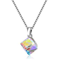 PRICES MAY VARY. ♥ Main stone: 1 pc square cube shape authentic Austrian crystal - This magic cube pendant necklace is shining in different colors when the different light hits them, let you be the most sparkling stars . ♥ Metal material: the box chain is using 925 sterling silver material, it’s proved to be antiallergic, no harmful constituent. ♥ Packing by exquisite gift box and another gift bracelet will be given to you too. They will be the best gift for her and yourself. ♥ Return policy: fu Sterling Silver Jewelry For Mother's Day Party, Silver Cubic Zirconia Jewelry Gift, Elegant Multicolor Jewelry For Birthday Gift, Crystal Square Pendant Necklace For Gift, Crystal Necklace With Square Pendant For Gift, Rectangular Silver Jewelry Gift For Her, Silver Cube Jewelry For Gifts, Crystal Jewelry Square Pendant For Gifts, Crystal Square Pendant Jewelry Gift