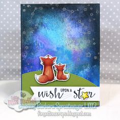 a card with two foxes on it and the words wish upon a star written in white