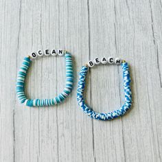 This cute and fun summer beach / ocean blue bracelet is light weight and comfortable for yourself or a gift for someone! These bracelets are good quality and handmade with love. They are made with polymer clay beads, elastic string, and letter beads. 📌All order will be shipped within 1-3 business days of purchase  📌All order are handing with great care and checked thoroughly before it is shipped to you  📌 Caring Tips:  *Roll the bracelets up your hand to your writs. *I recommend keeping your bracelets dry and away from water. Try to keep out of sunlight. Keep the bracelets dry and away from lotion, chemicals, and etc. It will help keep them looking new for much longer. *Excessive pulling or over stretching may cause the cord to break. Due to the chocking hazard, please do not let childr Bracelet Beach Summer, Blue Bohemian Friendship Bracelets For Summer, Bohemian Blue Friendship Bracelets For Summer, Beaded Bracelets For Beach Season, Beach Bracelet With Letter Beads, Playful Adjustable Blue Friendship Bracelets, Playful Turquoise Beaded Bracelets With Colorful Beads, Adjustable Colorful Beaded Bracelets For Beach, Playful Blue Friendship Bracelets With Colorful Beads