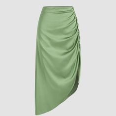 Cider Midi Skirt Ruched Slit Midi Skirt Size Zipper Gathered On One Side Making A High Low Length Mid - High Waist Form Fitting Beautiful Light Green Satin Feel And Look 100% Polyester Size Medium New With Tags Long Tight Skirt, Green Fashion Outfits, Green Satin Skirt, Elegant Midi Skirt, African Attire Dresses, Classy Skirts, Big Box Braids Hairstyles, Skirt Elegant, Fancy Dresses Long