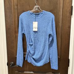 Zara Top, Sz M, Nwt Blue Textured Knit Top For Spring, Light Blue Textured Knit Tops For Spring, Zara Top, Zara Tops, Color Blue, Zara, Women Shopping, Blue, Color