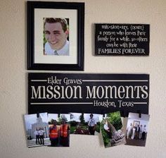 a wall with some pictures on it that says elder graves mission moments houston, texas