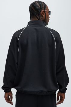 Available In Black. Mock Neck Quarter Zip Long Sleeve 100% Polyester Pair With "Terry Track Pants" Imported | Mens Terry Track Anorak in Black size XL by Fashion Nova Casual Black Tracksuit For Outdoor, Black Half-zip Outerwear With Ribbed Cuffs, Black Long Sleeve Tracksuit For Outdoor, Black Long Sleeve Track Jacket With Ribbed Collar, Relaxed Fit Black Track Jacket For Fall, Black Relaxed Fit Track Jacket For Fall, Black Relaxed Fit Long Sleeve Track Jacket, Black Relaxed Fit Track Jacket With Long Sleeves, Fall Black Relaxed Fit Track Jacket