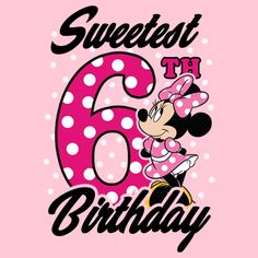 a pink and white minnie mouse 6th birthday shirt with the number six on it's chest