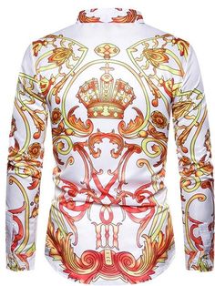 Gold Formal Shirt For Summer, Summer Formal Gold Shirt, Slim Fit Graphic Print Shirt For Spring, Gold Slim Fit Long Sleeve Shirt, Elegant Multicolor Tops With Graphic Print, Gold Long Sleeve Shirt With Graphic Print, Elegant Multicolor Graphic Print Top, Elegant Yellow Summer Shirt, Fitted Gold Floral Print Tops