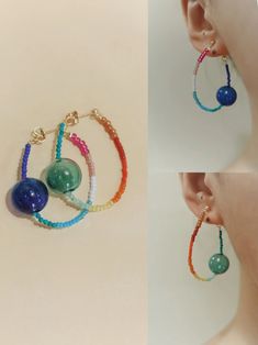 Rainbow Bubble Beaded Hoop Earrings | Jewelry | Three Fleas Hoop Earrings With Round Natural Stones For Gift, Adjustable Hoop Earrings With Natural Stones, Multicolor Hoop Earrings With Natural Stones For Gift, Gift Multicolor Hoop Earrings With Natural Stones, Handmade Hoop Jade Jewelry, Multicolor Natural Stones Hoop Earrings As Gift, Unique Beaded Hoop Jewelry, Handmade Jade Hoop Earrings, Jade Hoop Earrings As Gift