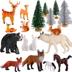 PRICES MAY VARY. What's included: comes with 18 pieces of wild animals figurines, includes 13 pieces different animals and 5 pieces different trees, such as squirrel, horse, rabbit, elk, wolf, bear, and Christmas trees; The animal figurine is about 1.5 to 5.2 inch in length and 0.79 to 2.76 inch in height Quality material: miniature creatures figurines are made of quality plastic, durable, non-toxic and thorough safe tested to safeguard your teen's health; It's an awesome birthday present or pri Christmas Woodland Animals, Christmas Table Top Decorations, Wild Animal Toys, Birthday Christmas Party, Christmas Woodland, Fox Animal, Boy Party Favors, Deer Family, Wild Forest