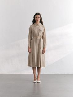 Composition : Outshell: 60%Cotton, 40%PolyesterColor : Beige_55, Beige_66Country of Origin : China Elegant Neutral A-line Midi Dress, Cream A-line Dress For Work, Cream A-line Midi Dress For Work, Beige Long Sleeve Shirt Dress For Office, Beige Belted Shirt Dress For Work, Beige Belted Dress For Spring Workwear, Beige Long Sleeve Midi Dress For Office, Chic Neutral Knee-length Midi Dress, Knee-length Beige Midi Dress For Formal Occasions