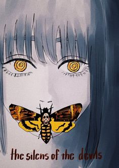 a woman's face with a yellow butterfly on it and the words, the signs of the devil's eyes