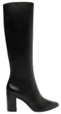 Sleek Black Knee-high Heeled Boots, Black Mid-calf Closed Toe Boots, Black Knee-high Boots With Sculpted Heel And Wide Calf, Black Knee-high Boots With Stacked Heel And Square Toe, Black Knee-high Boots With Sculpted Heel For Wide Calves, Black Closed Toe Mid-calf Faux Leather Boots, Black Closed Toe Mid-calf Boots In Faux Leather, Black Faux Leather Mid-calf Boots Closed Toe, Black Leather Knee-high Heeled Boots