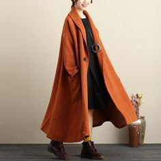 Material: woolen,polyester（lining：plant fibres）Collar type:othersClothing placket: one buttonPattern:plainStyle: casual,retroSleeve: long sleevesClothing details:buttons,pocketWaist: looseSeason:autumn,winterCombination:single pieceColor:yellow brown(caramel）M/L(Fit for EU 38-44,US8-14,UK12-18,AU12-18,NZ12-18)Length: 112.00 cm/ 44.09 "Bust: 156.00 cm/ 61.42 "Shoulder: 58.00 cm/ 22.83 "Sleeve length: 50.00 cm/ 19.69 "Arm: 38.00 cm/ 14.96 "Cuff: 30.00 cm/ 11.81 "Hem: Loose Waist: Loose PS:1.The me Brown Single Breasted Outerwear For Winter, Fall Workwear Sweater Coat With Button Cuffs, Solid Wool Coat With Buttons For Spring, Buttoned Wool Coat For Spring, Long Spring Outerwear With Button Closure, Long Solid Single-breasted Outerwear, Solid Long Single-breasted Outerwear, Casual Brown Wool Coat For Fall, Brown Button Cuffs Outerwear For Work