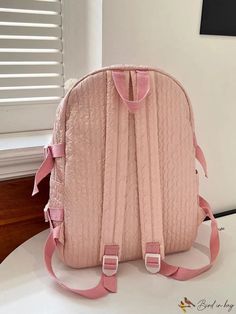 BirdinBag - Classic School Backpack with Letter Patch Decor Functional Backpack, Pink Pattern, Pink Backpack, Word Wrap, Classic Backpack, School Backpack, Backpack Bag, White Space, School Backpacks