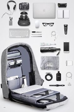 the back pack is packed with everything needed to travel