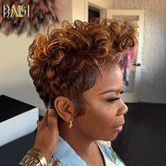 BAISI Honey Brown Finger Wave Full Lace Wig – BAISI HAIR Curly Short Hair Pixie, Relaxed Hairstyles Short, Honey Blonde Pixie Cut, Black Women Updo Hairstyles, Plucked Wig, Hair Slick, 27 Piece Hairstyles, Finger Waves Short Hair, Short Relaxed Hairstyles