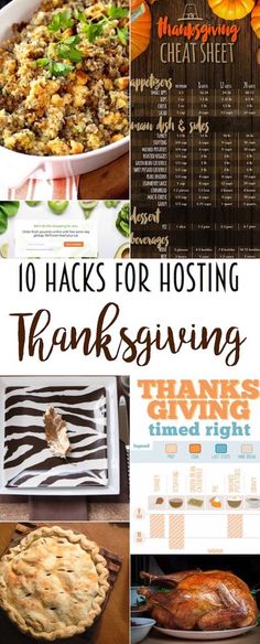 thanksgiving dinner menus with text overlay that reads 10 hacks for hosting thanksgiving giving