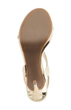 Asymmetric straps and a glossy finish lend scene-stealing appeal to a slingback sandal set on a low platform and stiletto heel. 4" heel Synthetic upper, lining and sole Imported Slingback Sandal, Sandal Women, Stiletto Heel, Stiletto Heels, Diva, Womens Sandals, Nordstrom, Size 6, Sandals