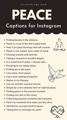 a poster with the words peace, captions for instagramm and an image of a