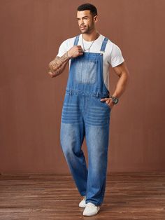 Plus Size Men's Light Blue Washed Denim Relaxed Fit Overall Pants Light Wash Casual  Sleeveless Denim Plain,All Over Print Overall Non-Stretch  Men Plus Size Clothing, size features are:Bust: ,Length: ,Sleeve Length: Men Plus Size, Cosplay Dress, Mens Plus Size, Costumes For Women, Casual Jeans, Long Sleeve Sweatshirts, Plus Size Clothing, Denim Wash