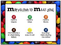 a poster with the words marvelous to meet you surrounded by colorful candies in front of a white background