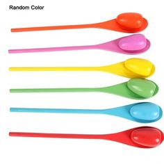 six spoons with different colors on them