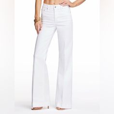 Nwt Jessica Simpson True Love Wide Leg Trouser Jeans In White . 5-Pocket. Size 31. Inseam 30.5”. 99% Cotton 1% Spandex. New! Elegant High Rise White Pants, Elegant High-rise White Pants, Summer Pants With 5-inch Inseam, Chic White Mid-rise Pants, White Fitted Bottoms With 5-inch Inseam, White Full-length Jeans For Workwear, White High-waist Jeans For Work, White Full-length Jeans For Work, White Full Length Jeans For Work