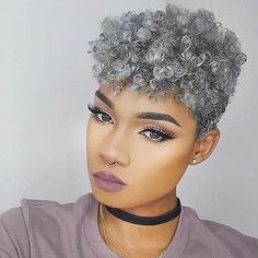 25 Best Short Afro Hairstyles for Gray-haired Women Short Grey Haircuts, Curl Wig, Grey Curly Hair, Short Afro, Gray Hair Cuts, Pelo Afro, Natural Gray Hair, Short Grey Hair, Short Natural Hair