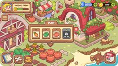 an image of a farm town map with lots of food and vegetables on it's side