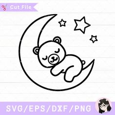 a baby bear sleeping on the moon with stars in it's mouth svg / eps