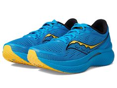 Saucony Endorphin Speed 3 - Men's Shoes : Ocean/Vizigold : Take unlimited leaps on right path, wearing Saucony Endorphin Speed 3 footwear. Breathable, perforated mesh upper. Textile lining. Removable textile insole. Composite toe. Lace closure. Lightly cushioned collar and tongue. EVERUN midsole. TRI-FLEX crystal rubber outsole. Imported. Measurements: Weight: 7 oz Product measurements were taken using size 9, width D - Medium. Please note that measurements may vary by size. Saucony Endorphin Speed, Sporty Outfits, Sport Wear, Lace Closure, Brooks Sneaker, Men's Shoes, Sneakers Nike, Baskets, Shoes Sneakers