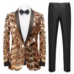 Men's Fashion Fringed Sequin Tassels Rose Gold Tuxedo Rose Gold Tuxedo, Mens Dinner Jacket, Homecoming Dinner, Gold Tuxedo, Pink Tuxedo, Button Shawl, Jacket Embroidery, Leaf Fabric, Red Carpet Party