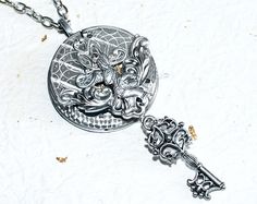 Alice In Wonderland White Rabbit Key Steampunk Necklace - With Real Antique Pocket Watch Movement as Pendant! By TimeInFantasy, $85.00 Victorian Key, Men Steampunk