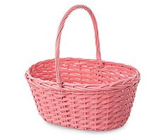 a pink wicker basket on a white background