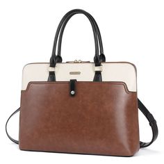 Materials: 
   Genuine Cowhide Leather  Soft polyester lining  Zipper closure   Dimensions: 
   (L) 15.75 " x (W) 4.72 " x (H) 11.81 ", suitable for laptops up to 15.6 inches.  Handle drop is 6.30 ", long strap is 19.68 "- 22.44 " (adjustable).  Net weight is about 2.87 lb / 1.31 kg.   Incredibly spacious and practical-for times when a smaller briefcases just doesn't cut it, our women's premium leather briefcases is the one to choose. 
Features: 
   Comfortably holds up to a 1 padded laptop comp Laptop Briefcase Women, Briefcase For Women, Leather Work Tote, Formal Bag, Leather Messenger Bag Laptop, Double U, Briefcase Women, Shoulder Bags For School, Laptop Bag For Women