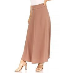 Women's Casual Solid High Waisted Flare A-line Midi Skirt with Elastic Waistband, Suit for causal, work, party, beach, daily wearing, vocation and so on Size Chart(Inches) / HSH01517S => Length: 38/ Waist: 25-26 M => Length: 38.5/ Waist: 27-28 L => Length: 39/ Waist: 29-30 Color: Brown.  Gender: female.  Age Group: adult. Fitted A-line Brown Maxi Skirt, Chic Brown A-line Bottoms, Brown A-line Skirt For Summer, Chic A-line Maxi Skirt, Brown Non-stretch Flared Skirt, Elegant Skirt With Wide Hem, Elegant Flowy Skirt With Wide Hem, Brown A-line Skirt For Spring, Brown A-line Pleated Skirt