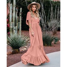 Geumxl New Summer Fashion Maxi Dress V-Neck Short Sleeve Solid Color F Vestidos Boho, Color Floor, Boho Robes, Beach Wedding Dress Boho, Bohemian Maxi, Boho Summer Dresses, Ruffles Fashion, Bohemian Maxi Dress, Langer Rock