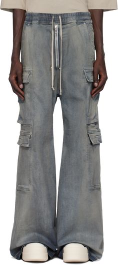 Wide-leg, stonewashed, and overdyed lightweight stretch denim cargo pants. · ZDHC-certified · Drawstring at elasticized waistband · Four-pocket styling · Exposed zip-fly · Rivets, eyelets, and press-stud hardware at front · Cargo pockets at legs · Dropped inseam Supplier color: Sky Utility Washed Blue Cargo Pants With Five Pockets, Utility Style Washed Blue Cargo Pants With Five Pockets, Washed Blue Utility Cargo Pants With Five Pockets, Utility Washed Blue Cargo Pants With Multiple Pockets, Utility Washed Blue Pants With Side Pockets, Washed Blue Utility Pants With Side Pockets, Washed Blue Cotton Cargo Pants With Multiple Pockets, Washed Blue Cotton Cargo Jeans With Cargo Pockets, Utility Washed Blue Pants With Cargo Pockets