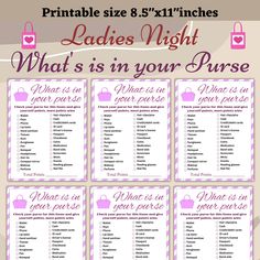 the printable ladies's night what is in your purse? game for girls