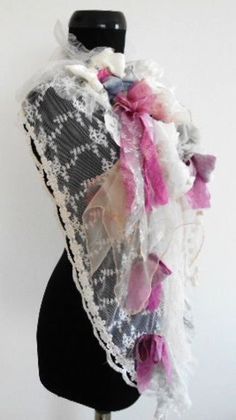 Long light and floating fairy scarf; Bohemian scarf; Universal scarf; Wearable art; Boho cape; Mixed media; ; Wearable art; boho chic style; fairy clothing  The scarf is made on white vintage cotton soft tulle with embroidery.The scarf is decorated with lace, silk, tulle, beads; Boho-chic style I embellished with vintage Victorian lace; soft tulle; Handmade flowers, ribbons and ribbons from silk, organza, lace, velvet; spectacular yarns and ribbons; glass beads. The colors are white, pink, light Elegant Multicolor Wedding Scarves, Elegant Multicolor Wedding Scarf, Bohemian Pink Shawl For Festivals, Bohemian Shawl For Spring Gift, White Handmade Shawl For Spring, Handmade White Shawl For Spring, Pink Bohemian Shawl For Wedding, Pink Bohemian Scarf As Gift, White Bohemian Scarf One Size