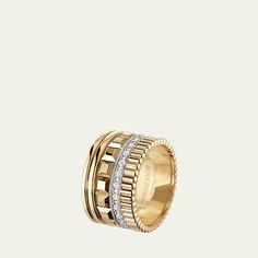 Boucheron ring in 18-karat yellow gold. White diamonds set in 18-karat white gold. 0.49 total diamond carat weight. Made in Italy. Mens Ring Gold, Boucheron Ring, Gold Band Diamond Ring, Vendome Jewelry, Parisian Jewelry, Ear Jewellery, Radiant Diamond Rings, Collage Pics, Radiant Ring