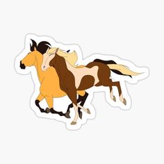 two horses running side by side on a white background sticker with brown and tan colors