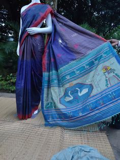 Handloom blue colour saree for women wear. Blue Colour Saree, Saree For Women, Ethnic Sarees, Tussar Silk Saree, Blue Colour, Handloom Saree, Beautiful Saree, Carbon Emissions, Silk Sarees