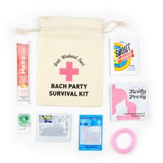 the beach party survival kit is laid out on a white surface