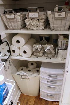 the closet is full of toilet paper and other items