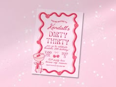 a pink birthday party card on a pink background