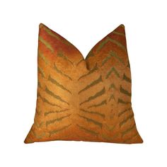 an orange and green tiger print pillow on a white background