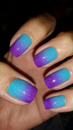 Purple Teal Ombre Nails, Turquoise Purple Nails, Purple And Teal Ombre Nails, Pink Purple Teal Nails, Biba Nails, Purple Ombre Dip Nails, Purple Blue Ombre Nails, Teal Purple Nails, Purple And Blue Nails Ideas